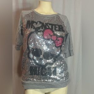 Monster high short sleeve grey w sequins size xl
